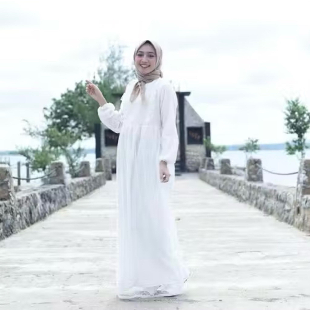 PRELOVED gamis / dress tile warna putih / ana tile dress
