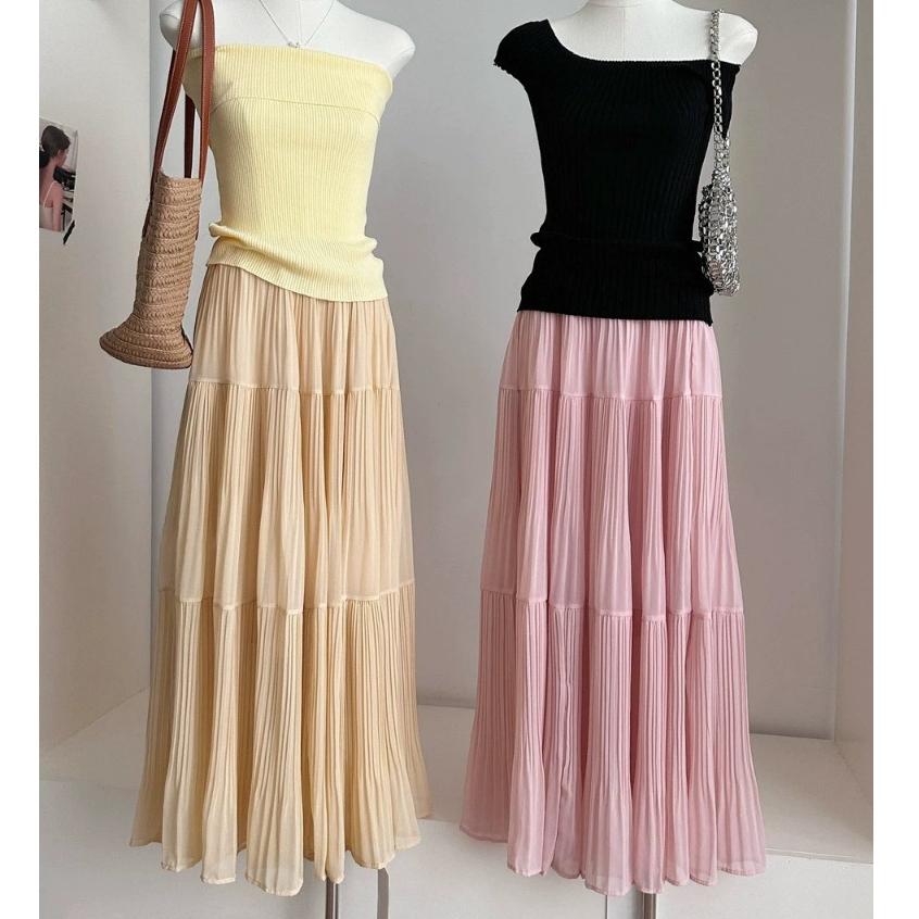 Reiko Skirt / Rok Panjang Susun Wanita Sifon Plisket Crinkle Layer Maxi Skirt Rok Plisket Import Pre