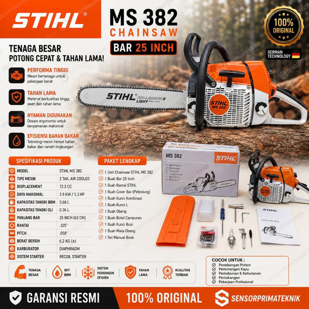 MESIN CHAINSAW STIHL MS 382 MESIN SENSO STIHL MS382 KOMPILT FULLSET ORIGINAL