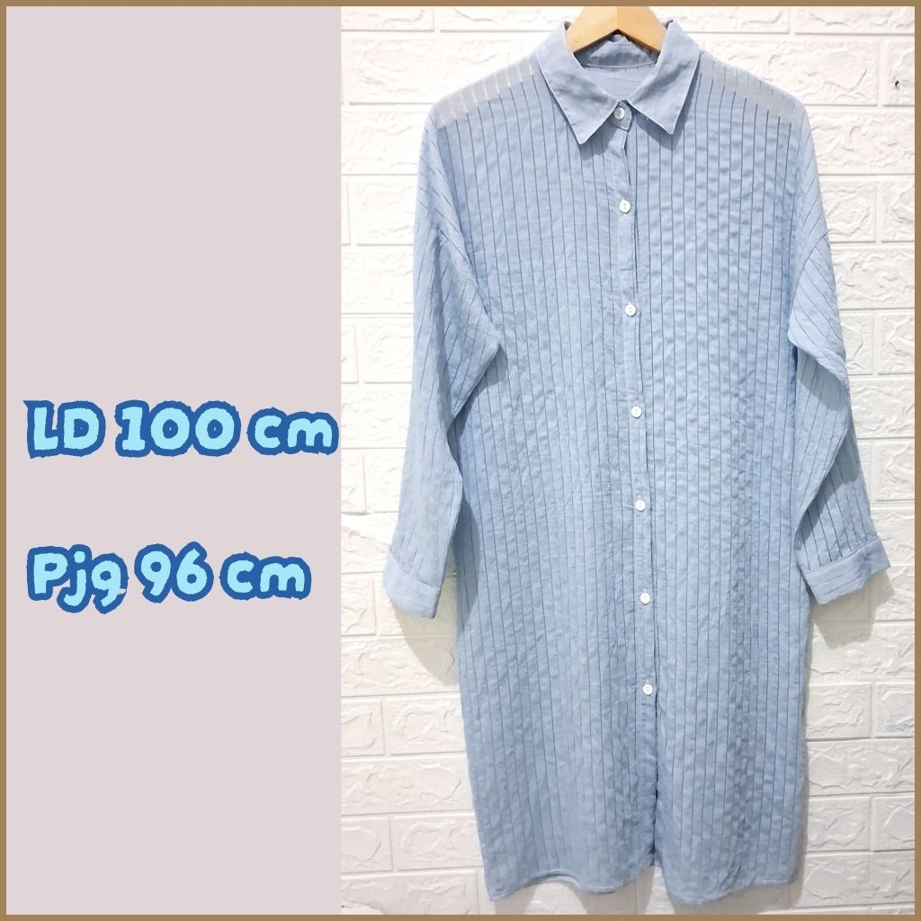 Kemeja tunik katun biru salur