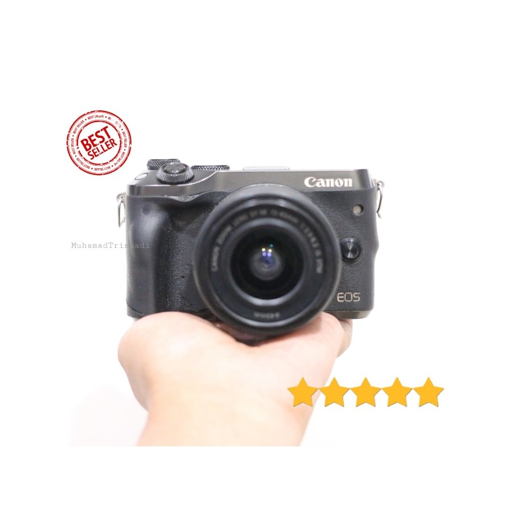 Camera Kamera Mirrorless Canon Eos M6 Lensa 15-45mm FullHD Video 24MP For WIFI Hitam Murah