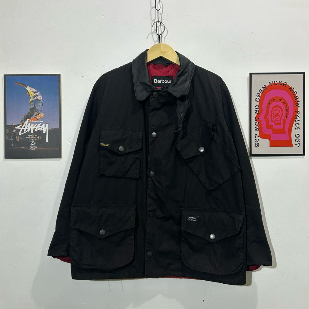 jacket barbour x deus ex machina leather and wax