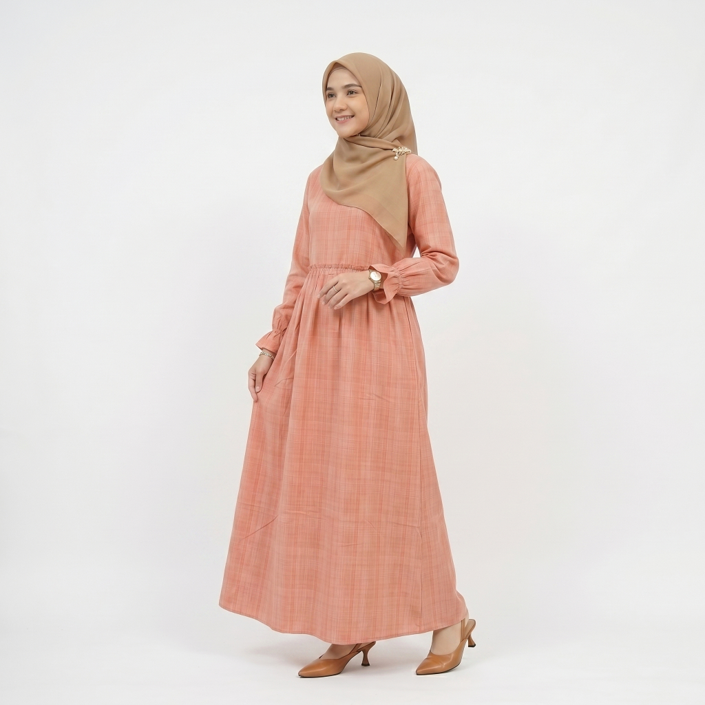 Gamis Katun Adem Motif Slub Wanita Muslimah Orange  - GAMIS SLUB ORANGE 1