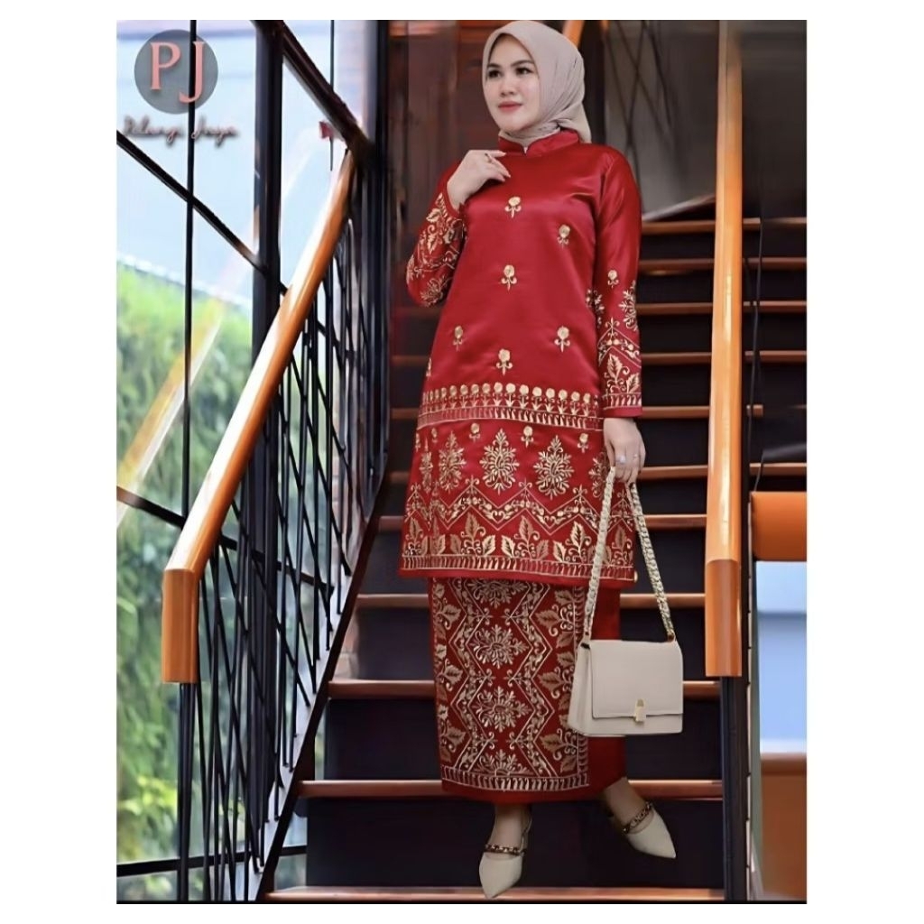 SETELAN KEBAYA KURUNG PADANG MELAYU SATIN BRIDAL BORDIR+ROK SENADA SIZE M-XXL