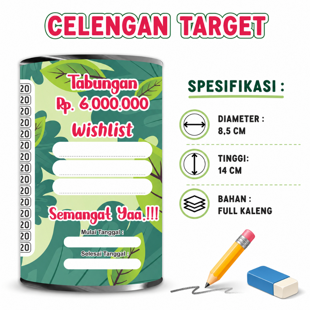 CELENGAN TARGET MURAH CELENGAN VIRAL CELENGAN TIKTOK TABUNGAN BUKA TUTUP ( SMALL  20 RIBU TARGET 6 J