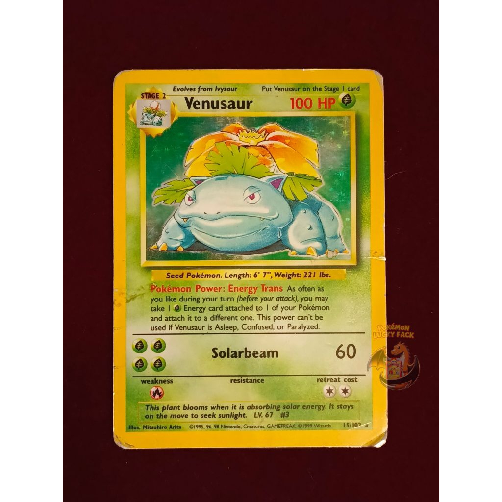 Kartu Pokemon Venusaur Holo Base Set 15/102 Rare Eng TCG Cards R RR SAR AR MUR Kilat Rasi Mega Brave