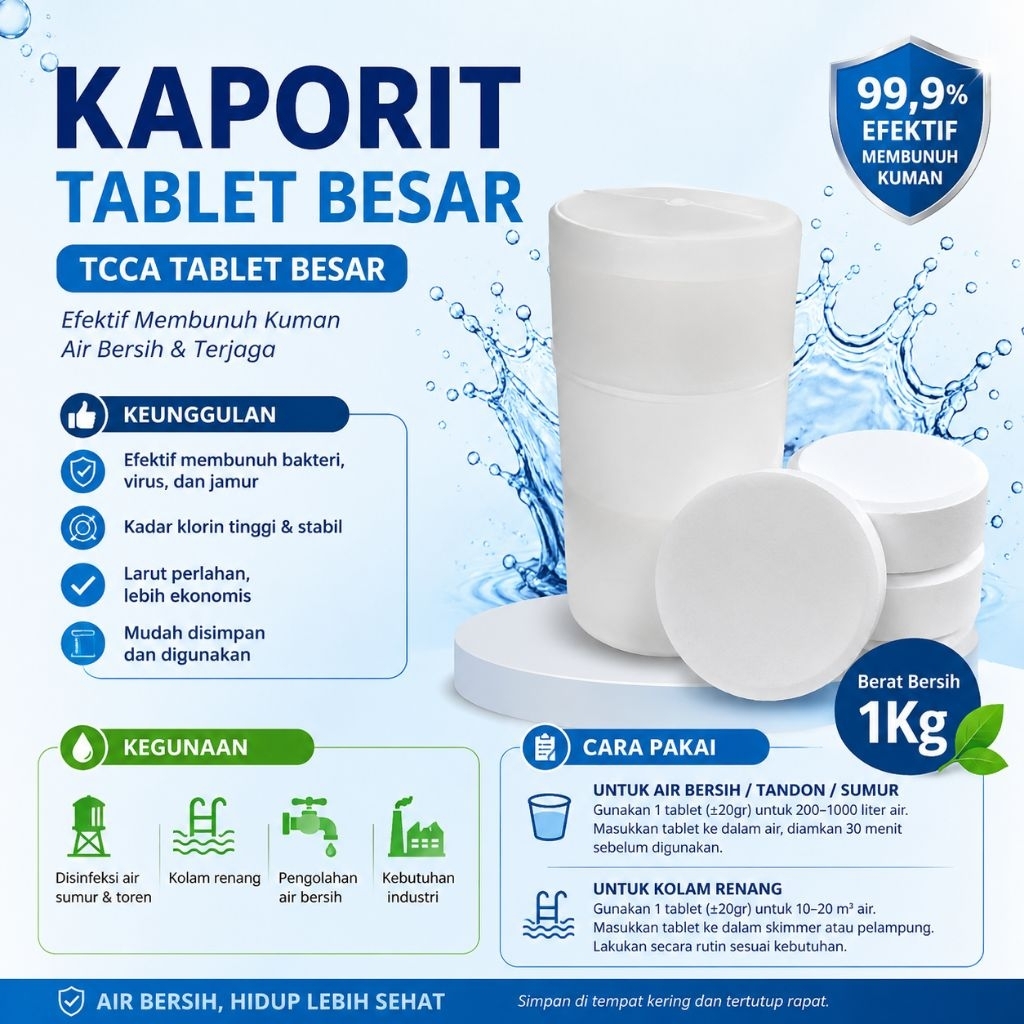 Kaporit Tablet Besar 1Kg / Kaporit Tablet TCCA 90% / Kaporit Penjernih Air