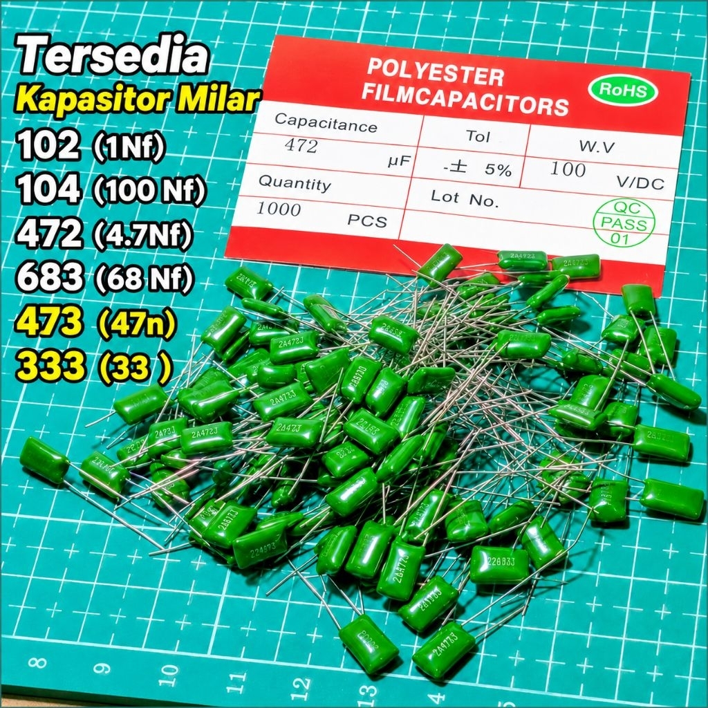 kapasitor milar 102,104,472,683,473,333, kapasitor milar komponen
