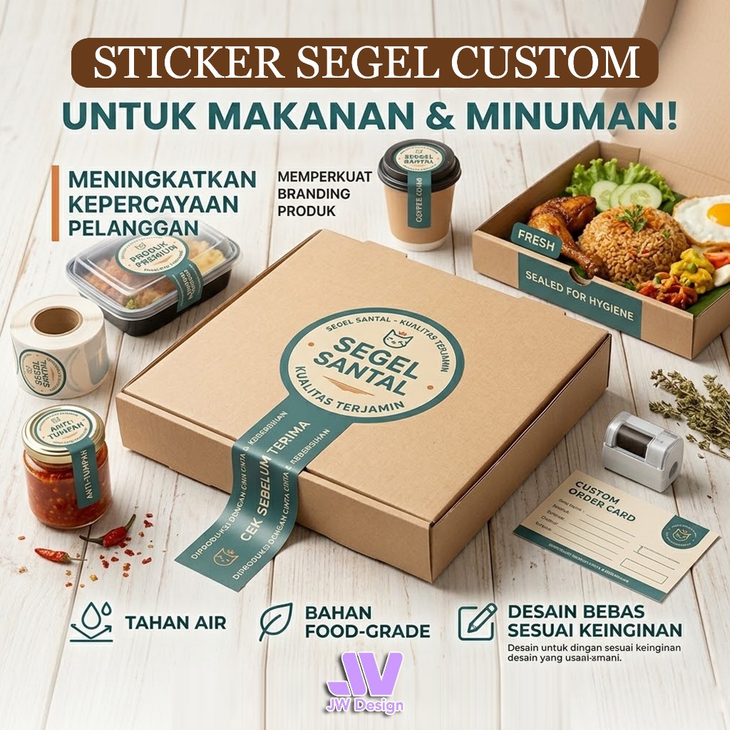 Cetak Custom Stiker Segel Box Kemasan untuk Makanan Minuman dan Packaging Paket Hampers | Sticker Se