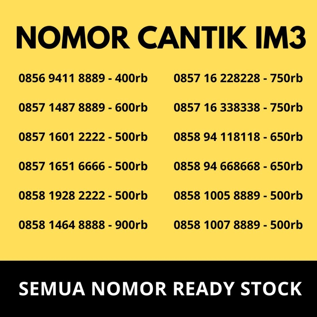 Kartu Perdana Indosat Cantik - Nomor Cantik  Indosat 1111 / 2222 / 5555  / 6666 / 7777 /  8888 / 999