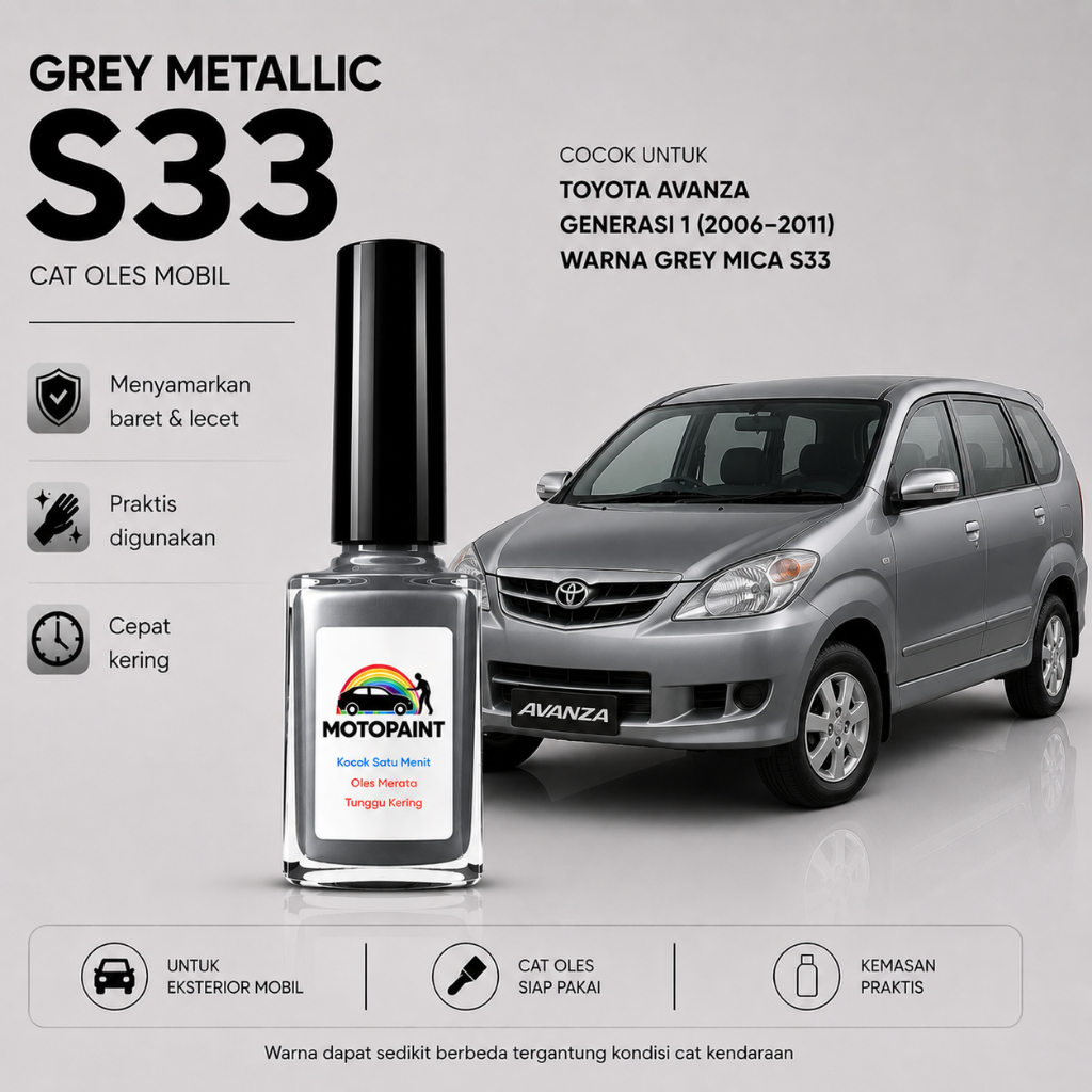 Motopaint Grey Metallic S33 Cat Oles Penghilang Baret Mobil Toyota Avanza & Xenia Warna Abu-Abu Meta