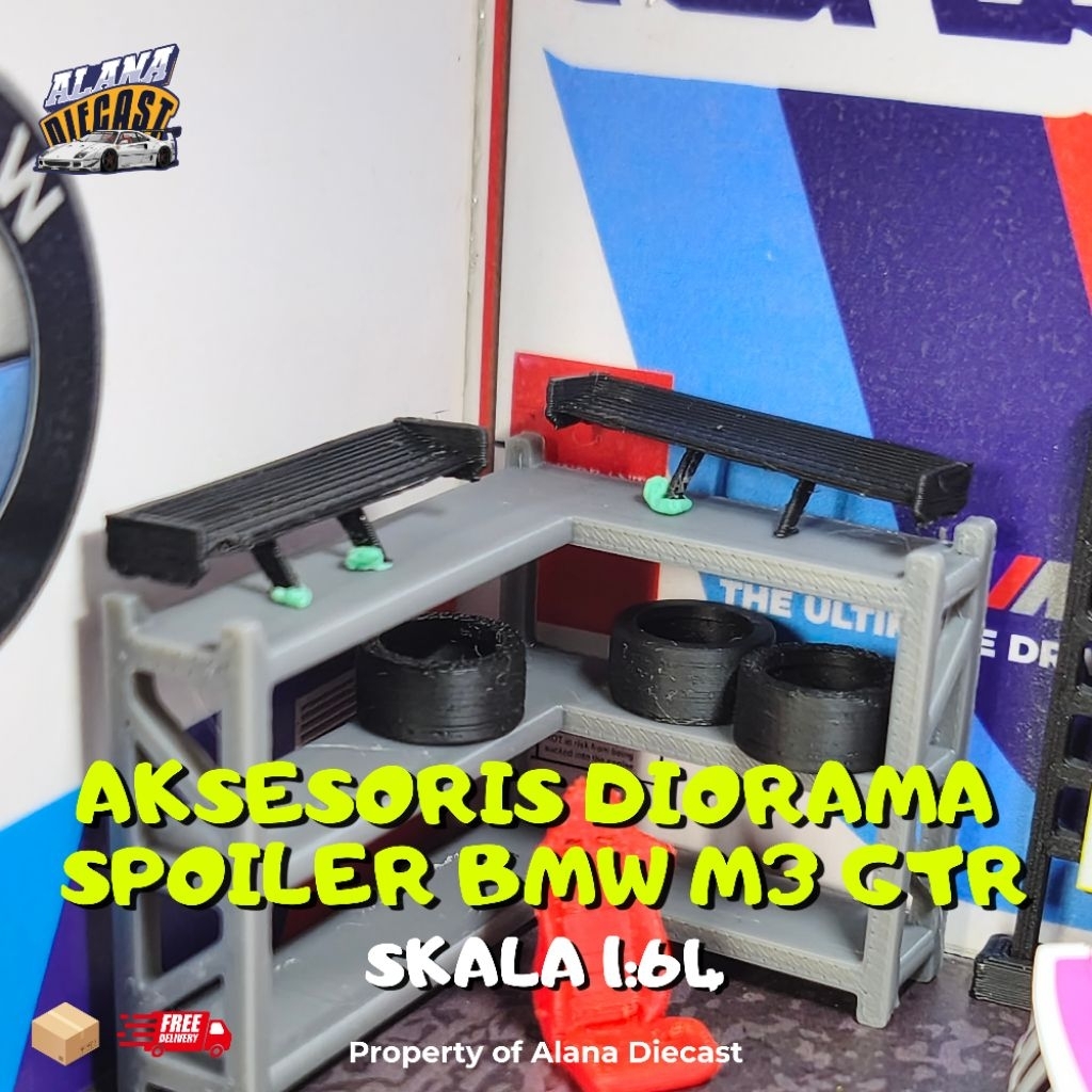 [1:64] Aksesoris Diorama Spoiler Wing BMW M3 GTR Most Wanted - Miniatur Sayap Mobil Balap