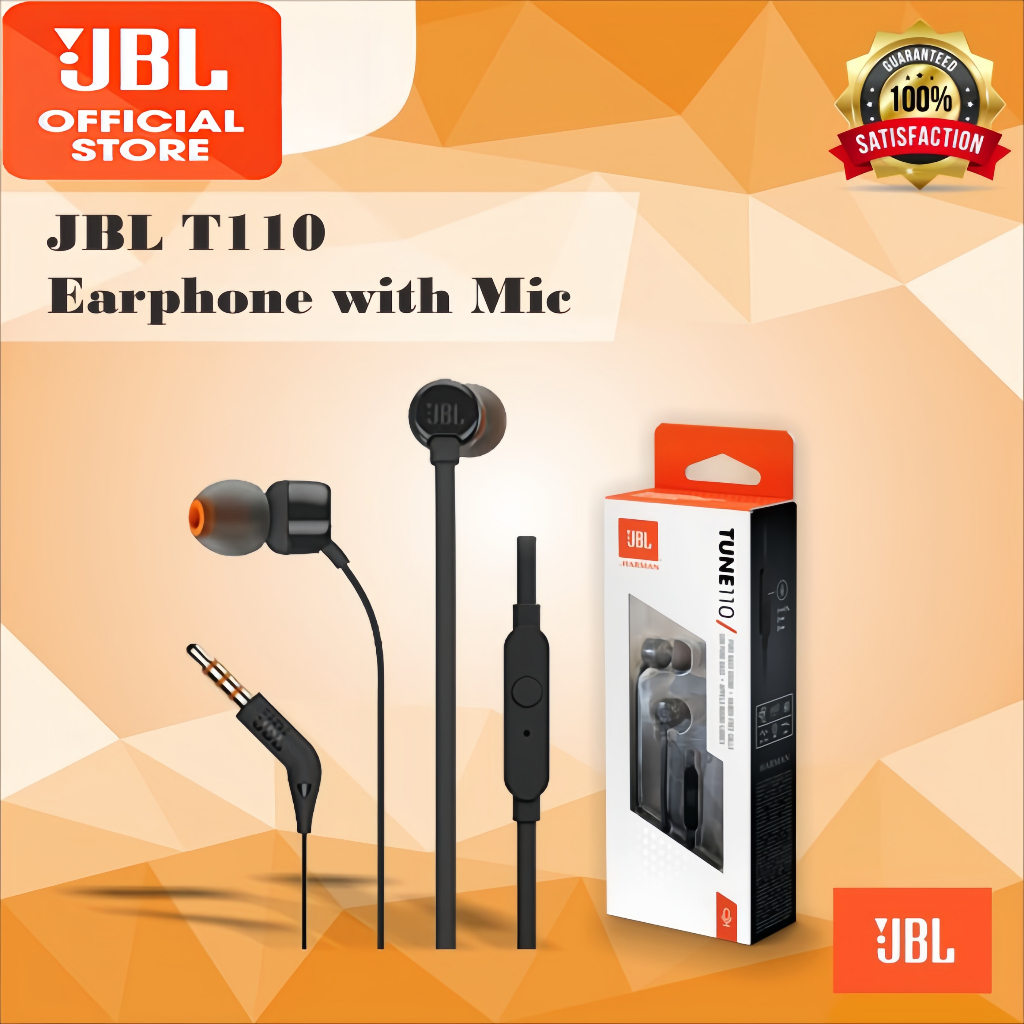 Original 100% JBL T110 Earphone Headset Kabel In-Ear Super Bass Stereo