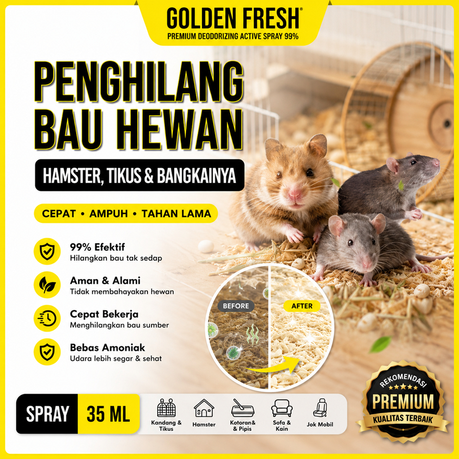 SPRAY PENGHILANG BAU HAMSTER TIKUS & BANGKAI nya GOLDEN FRESH 35 ML Cairan Semprotan Obat Pembersih 