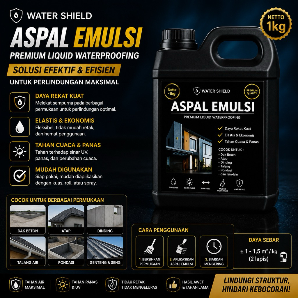 Lem Aspal 1 kg Cair Anti Rembes Bocor Lantai | Lem Perekat Waterproof 1 kg | Aspal Emulsion Asphalt 