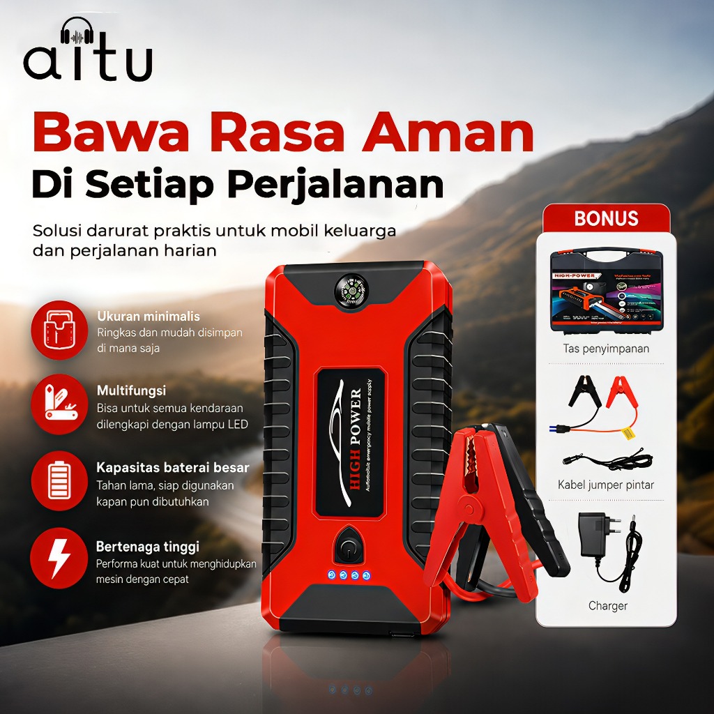 Aitu 29B Car Jump Starter 99800mAh Jumper Aki Mobil Portable + Powerbank