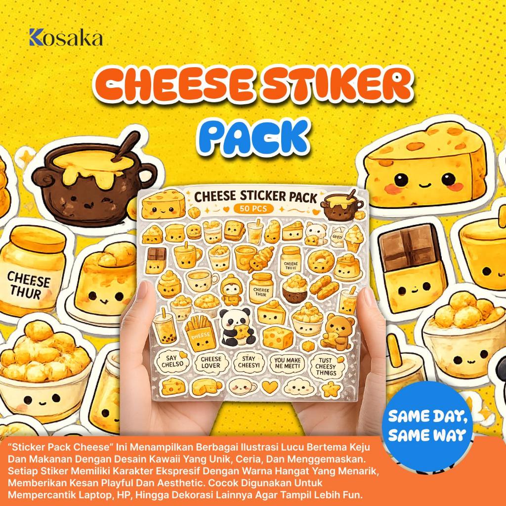 50+ PCS Cheese Sticker Pack Kawaii Coffee Shop Stiker Lucu Estetik Kuning Korean Style Waterproof un