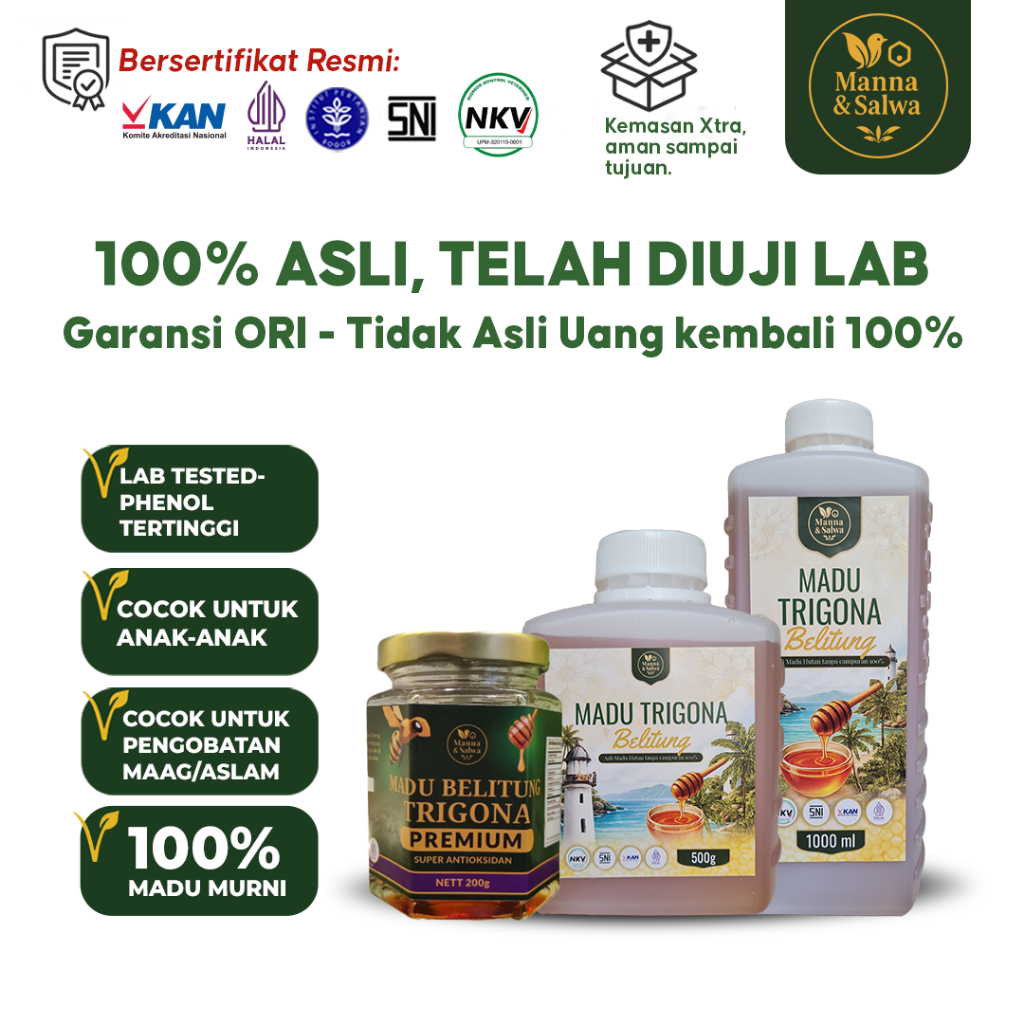 Madu Trigona Belitung Asli Bersertifikat Lengkap Super Antioksidan manna&salwa