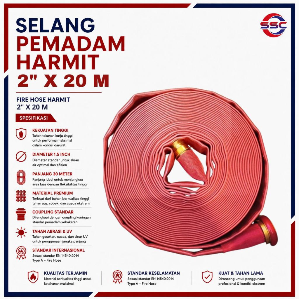Selang Pemadam Rubber Harmit 2" × 20m / Selang Pemadam 16 bar 100% Original