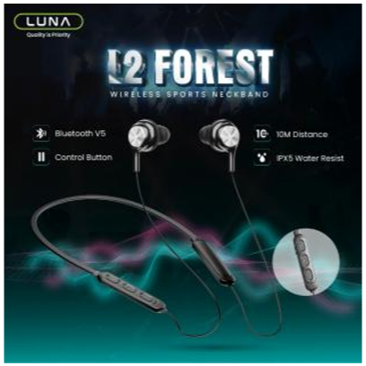 LUNA SPORT NECKBAND Sport Stereo Neckband Bluetooth  V5.0 Distance 10M IPX5 (Water Resist) Stand By 