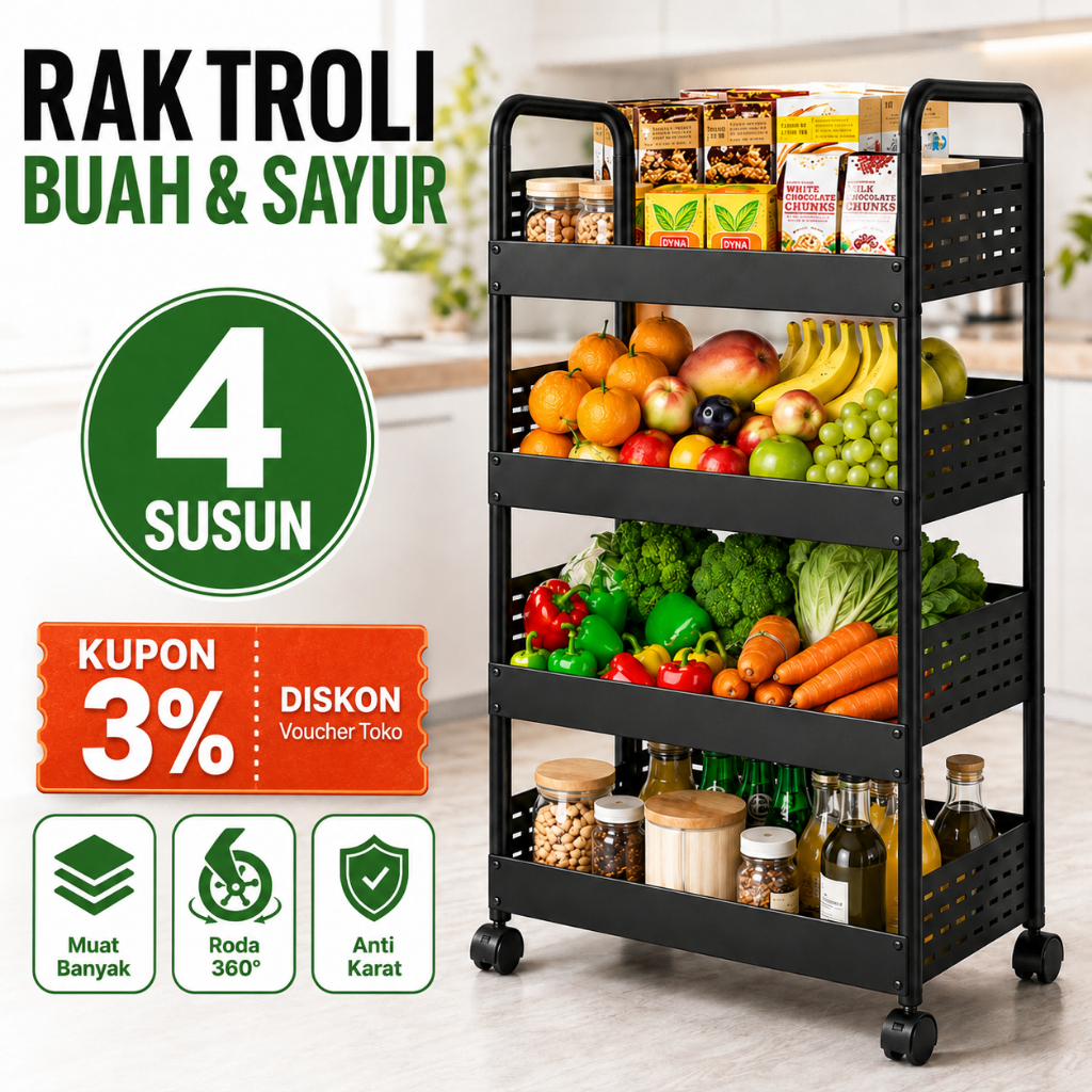 Rak Troli Dapur Susun Rak Dapur Roda Rak Ruang Tamu Rak Lantai Beroda Rak Penyimpanan Dapur Stainles