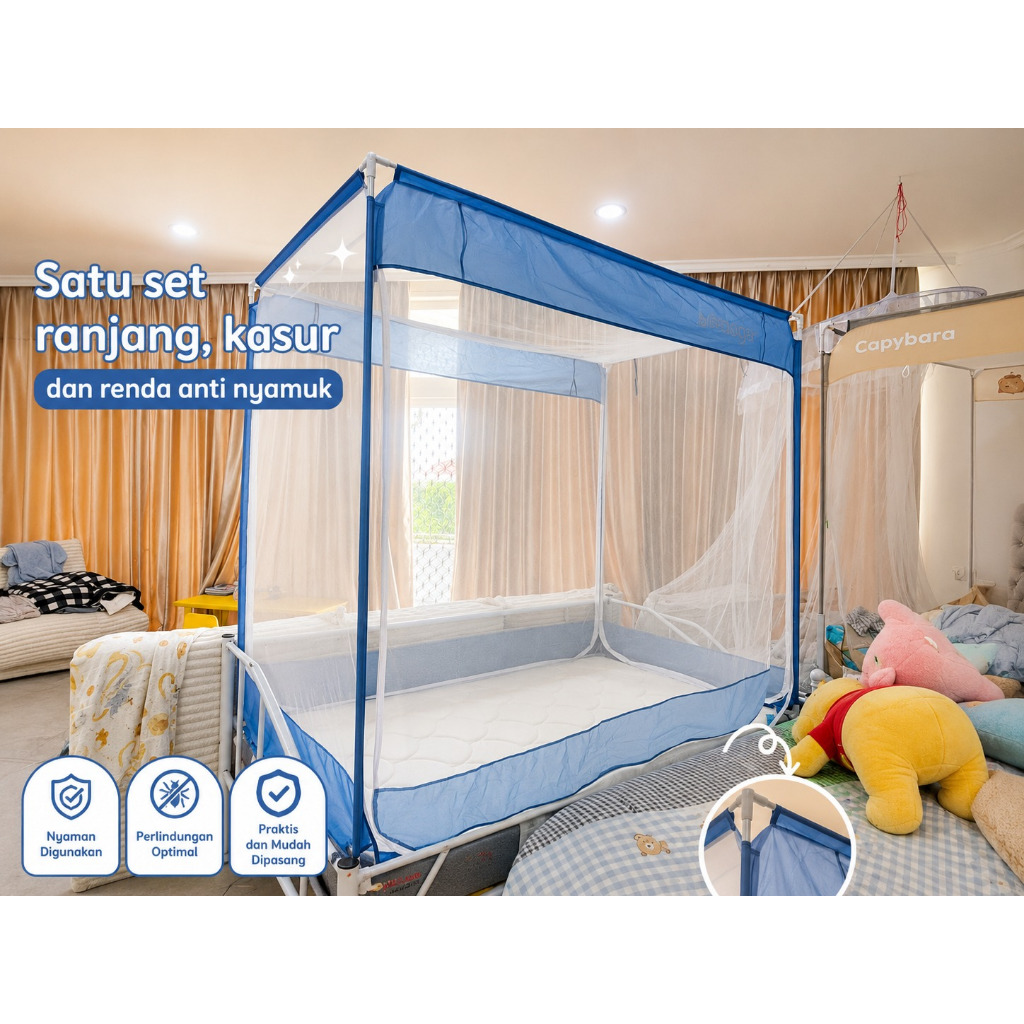 BEKAS PAKAI Tempat Tidur Minimalis Kamar Tidur Kamar Bayi Set Tempat Tidur Besi Berkanopi Dengan Kas