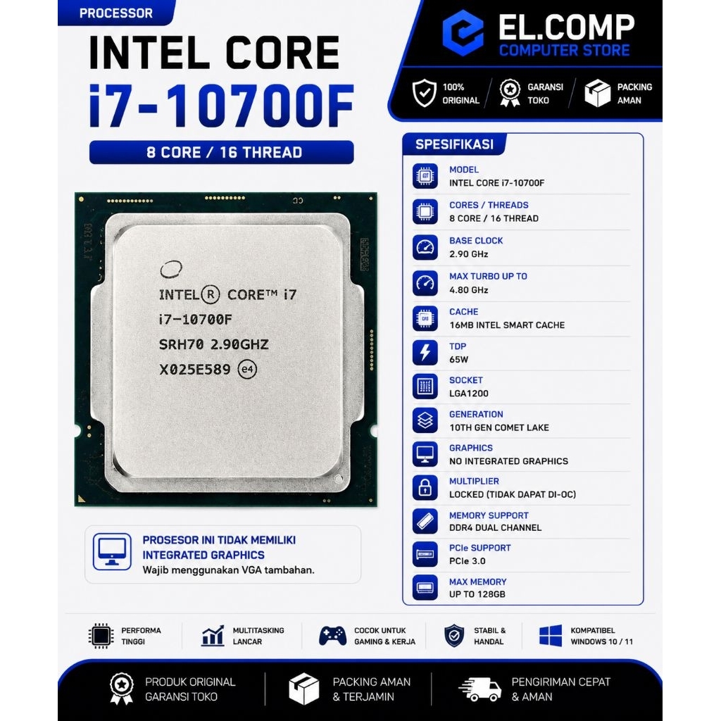 PROCESSOR INTEL CORE I7 10700F TRAY LGA 1200