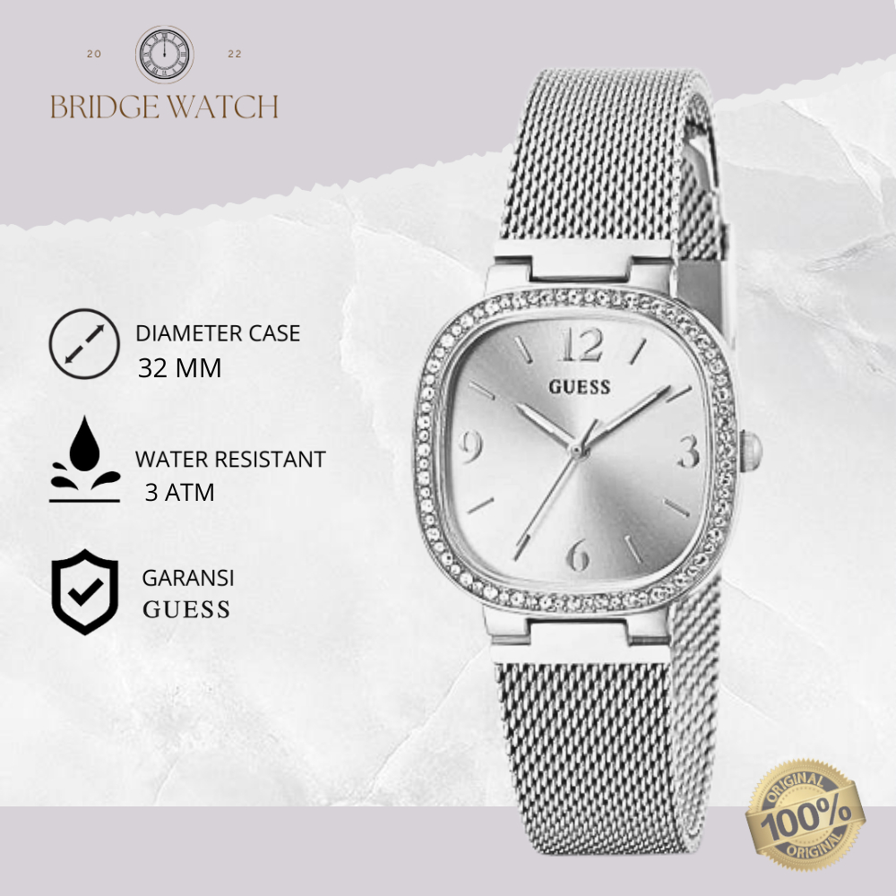Jam Tangan Wanita Guess Tapestry GW0354L1 Rantai Silver Stainless Steel Mewah Casual Original