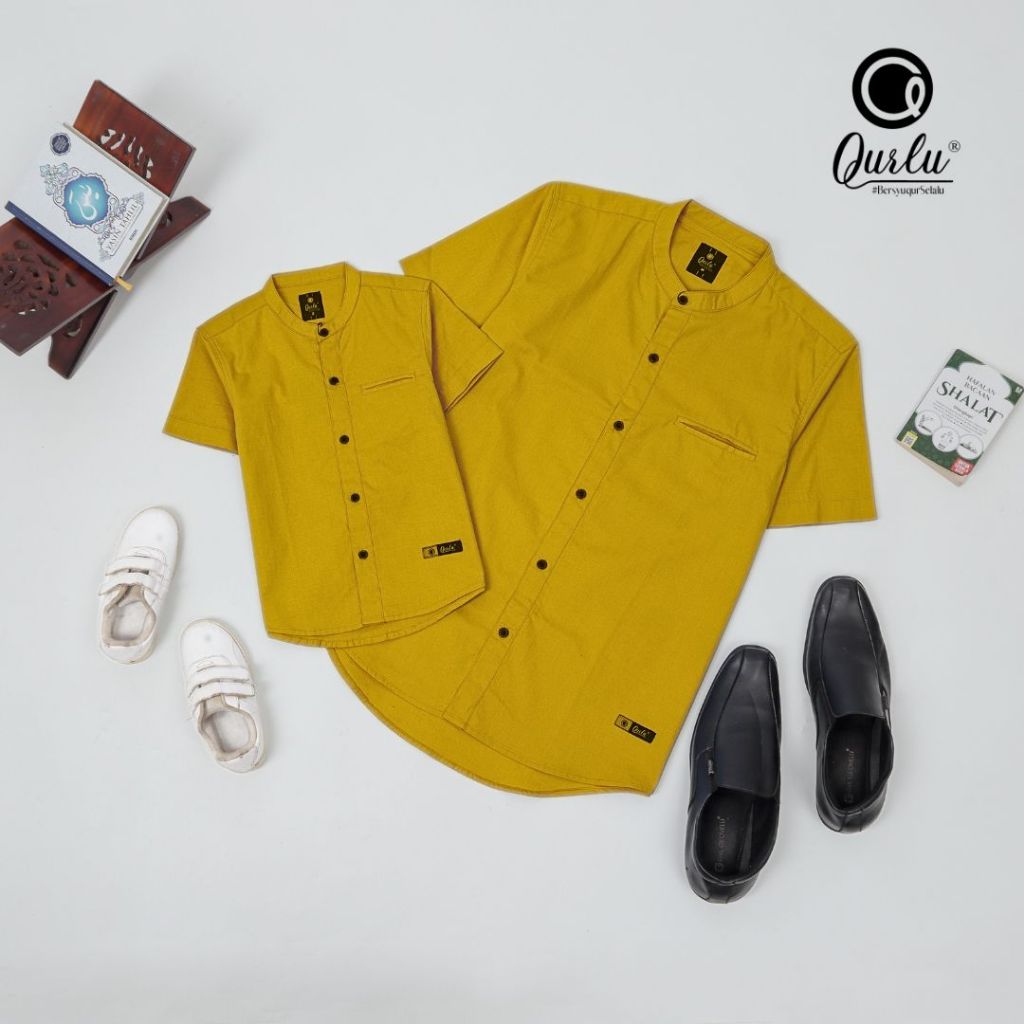 Qurlu - Kemeja Koko Dewasa/Anak warna LEMON TUA (baju couple ayah dan anak laki-laki) Baju Koko Pria
