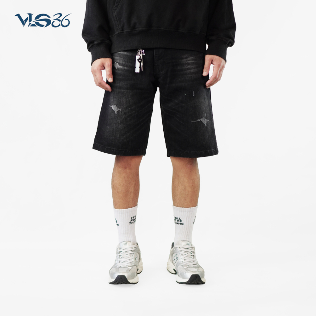 VLG36 - Celana Jeans Pendek Pria Hitam Celana Denim The Olise