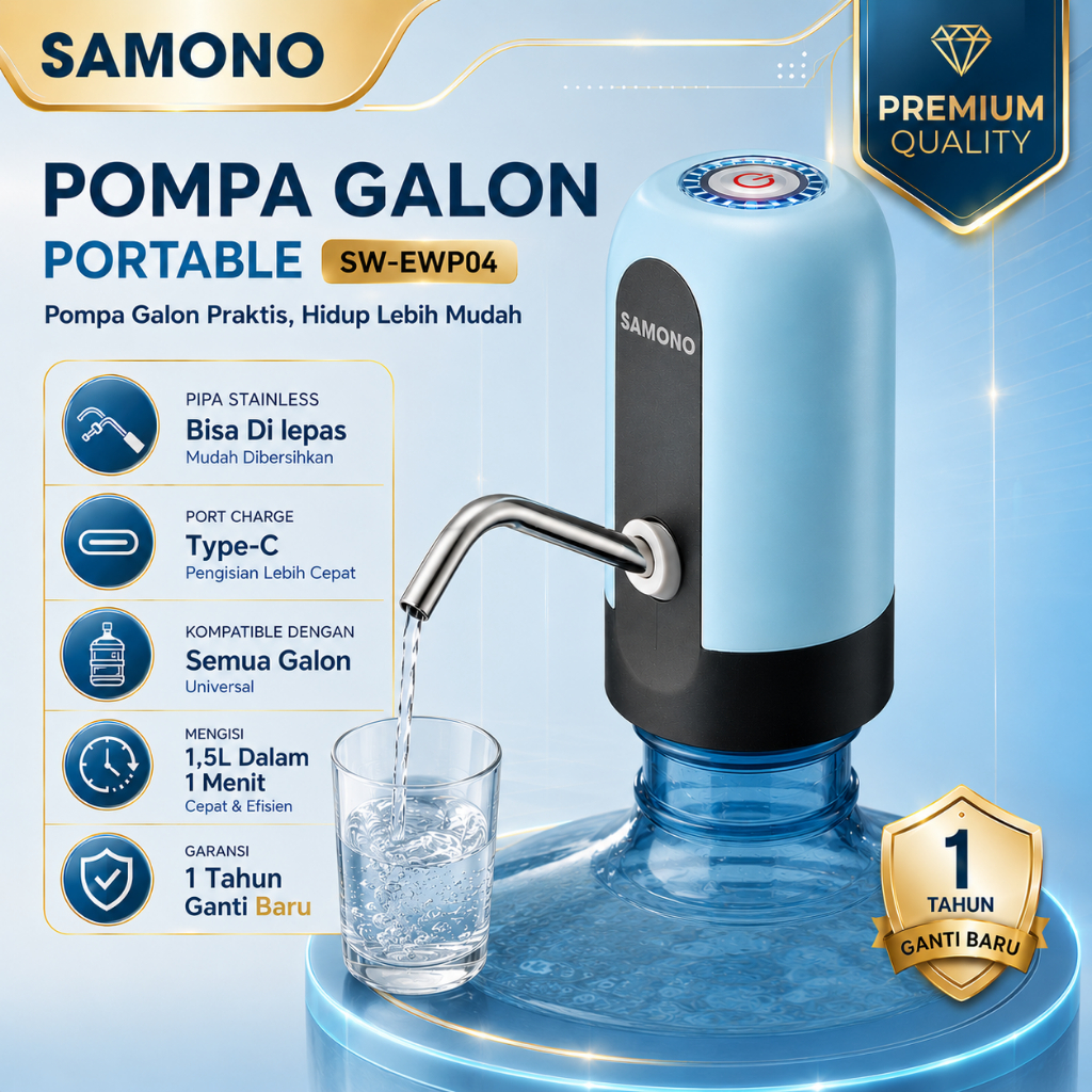 SAMONO Pompa Galon Elektrik Pipa Air Stainless Dispenser Air Portable Pencetan Galon Otomatis Alat P