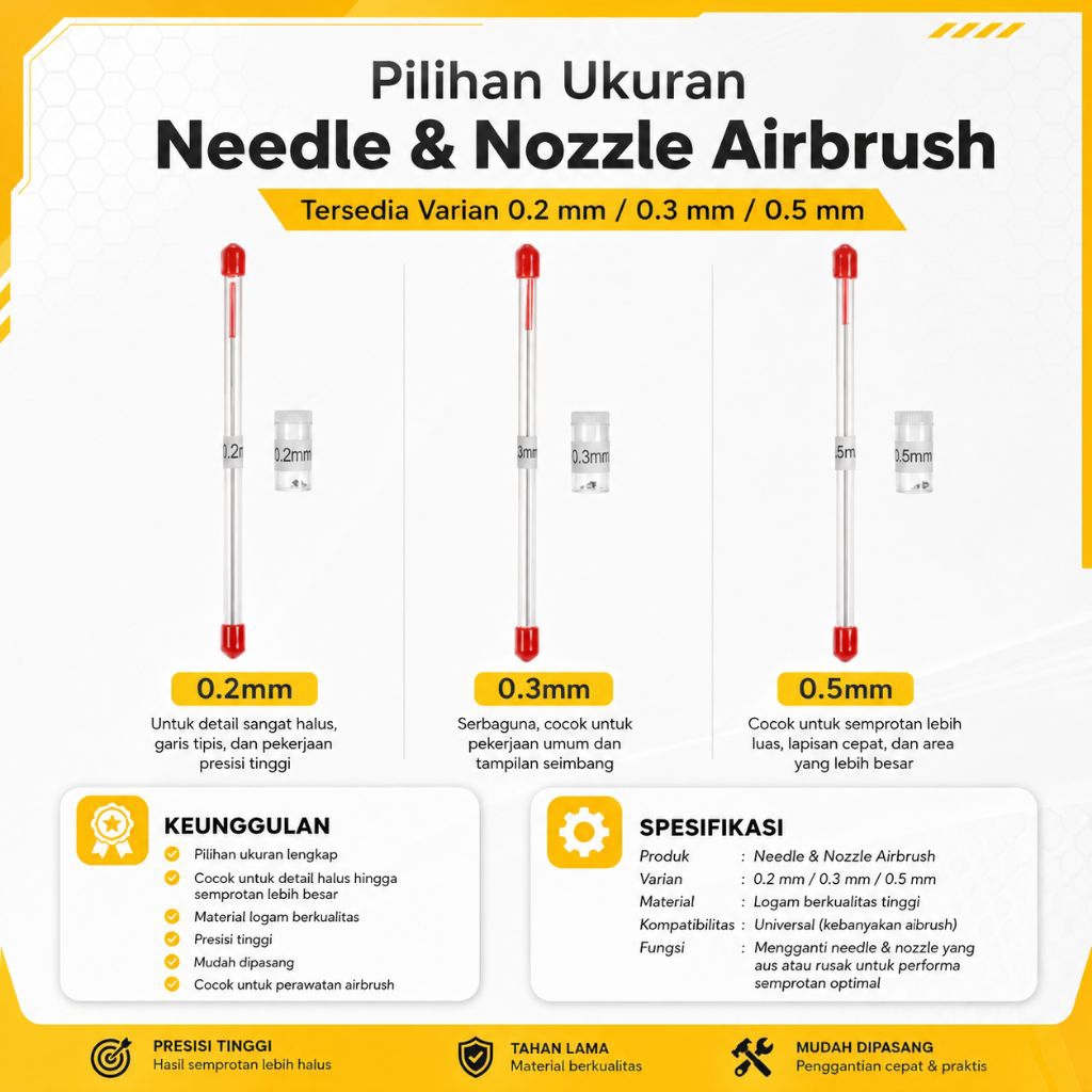 Airbrush Nozzle dan Neddle Part 0.2 0.3 0.5mm Untuk Airbrush Made in China