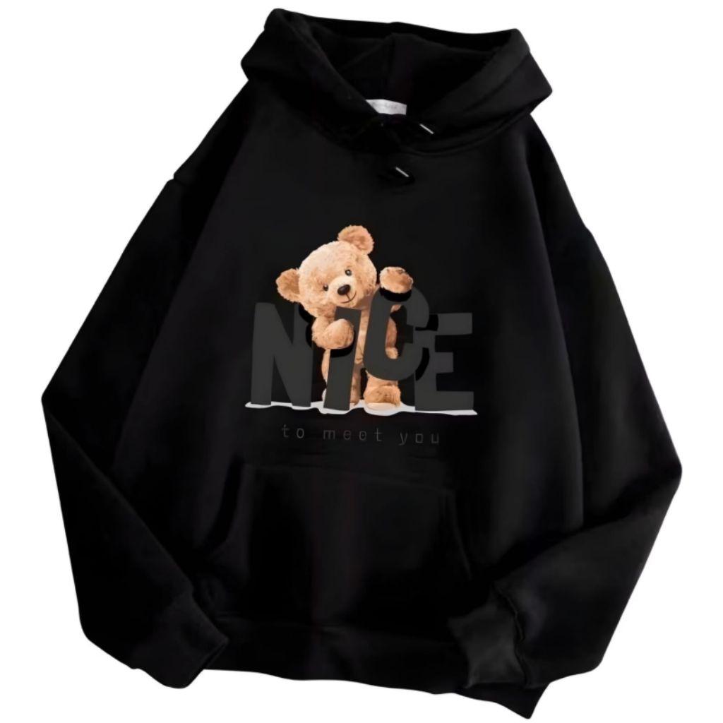 Hoodie Jumpe Coiple Oversize Pria Wanita Desain Tulisan Nice To Meet You Lucu