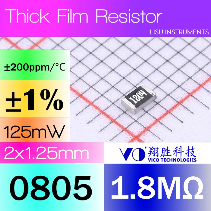 1.8M 0805 ±1% 125mW SMD Thick Film Resistor 1.8M 1804 SCR0805F1M8 VO