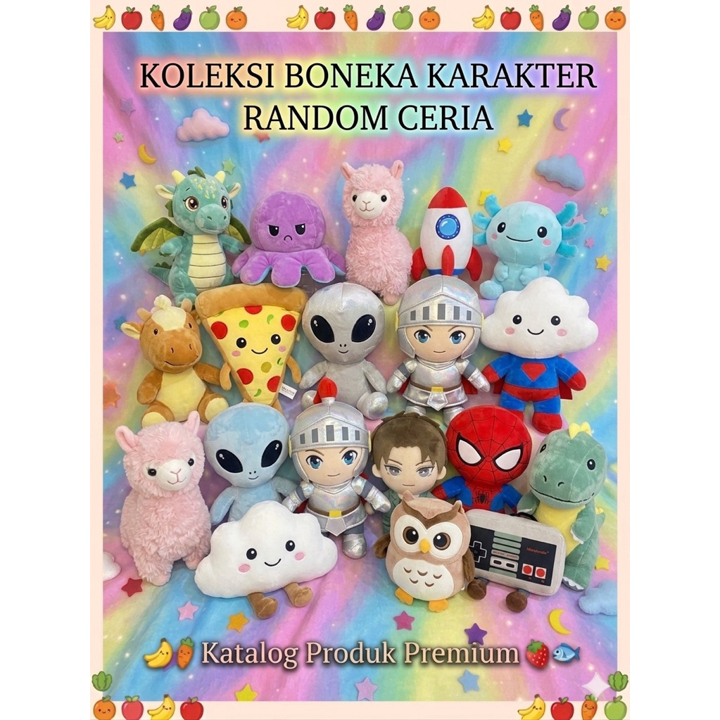 Boneka Karakter Random Ceria Lucu / Plush Doll Unik Anak & Dewasa Berkualitas