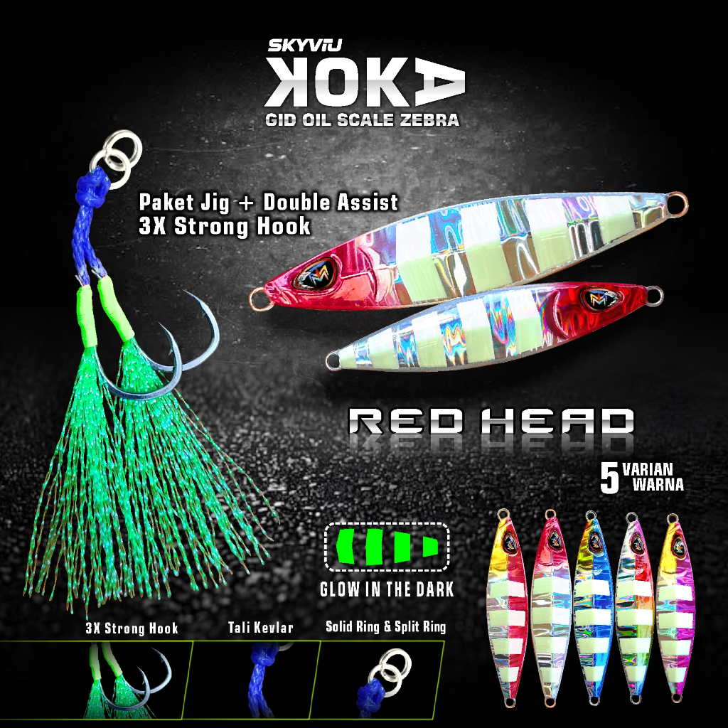 Metal Jig 100gram SKYVIU KOKA Hologram Minyak GID Zebra UV 1 Set Set Double Assist Hook Umpan Jiggin