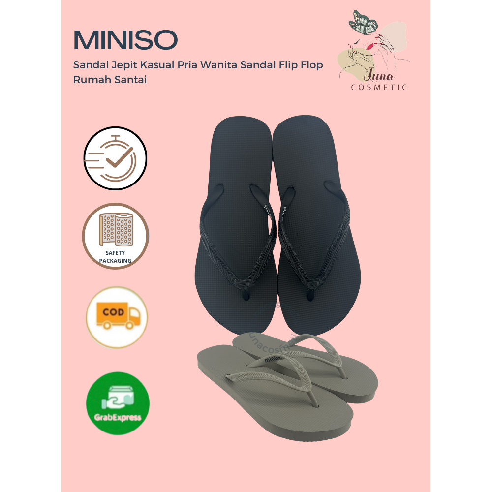 MINISO Sandal Jepit Kasual Pria Wanita Sandal Flip Flop Rumah Santai