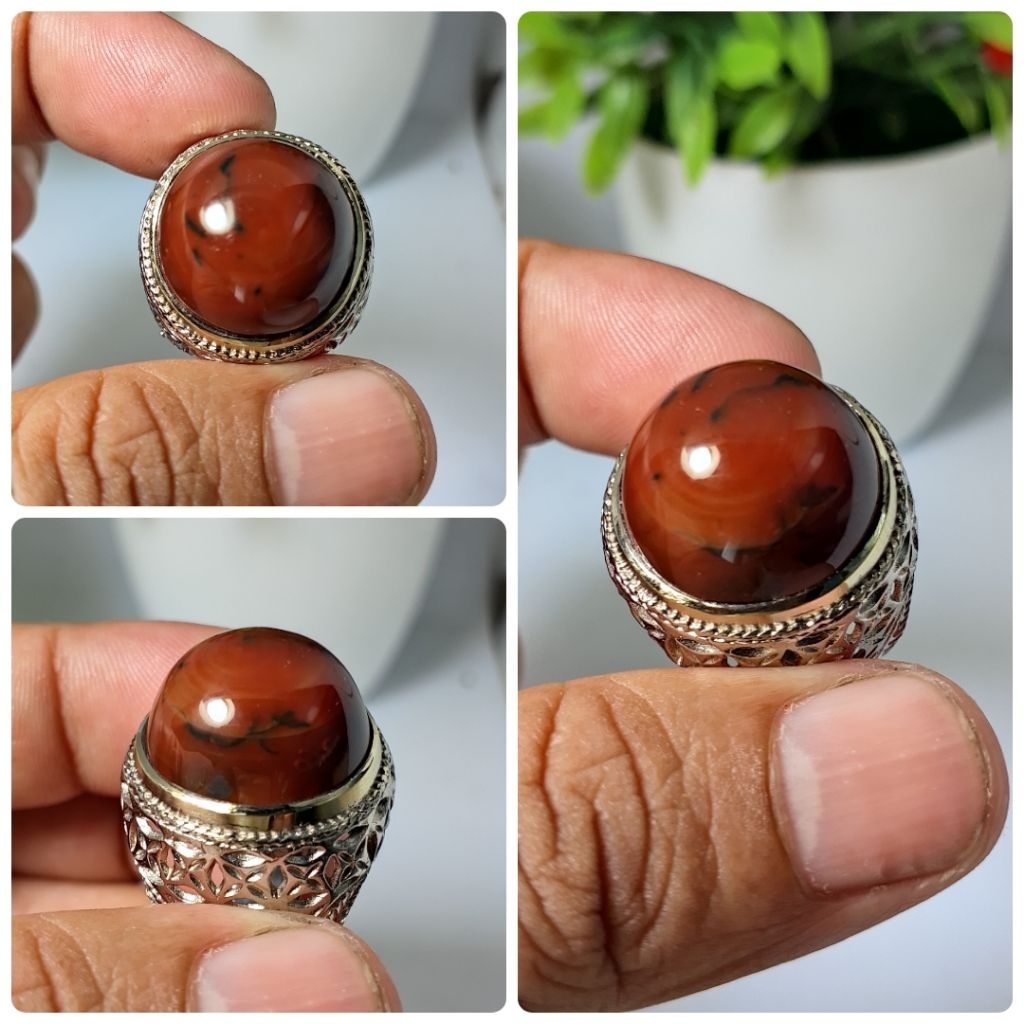 cincin batu akik motif hati ayam