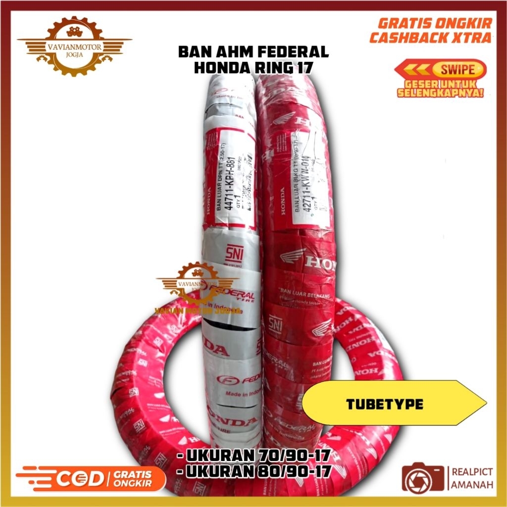 Ban Luar Motor Bebek AHM Federal KWW Ring 17 70/90-17 & 80/90-17 Tubetype Tahun Baru Original 100% B