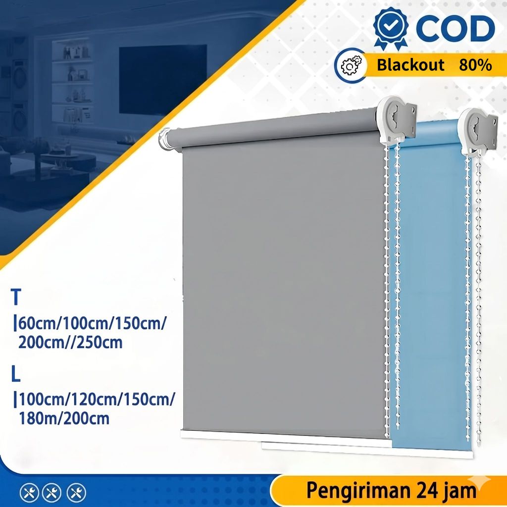 Tirai Gulung Semi Penghalang Cahaya Gorden Bergaya Minimalis Dengan Rel Rantai Atas Standar COD