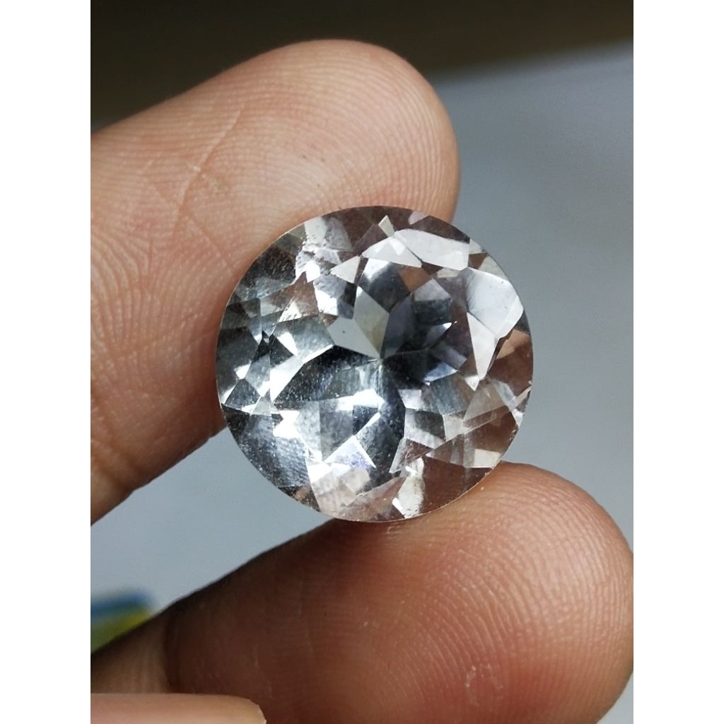 Natural Rock Crystal Quartz Memo 15 x 15 x 10 mm 11.75 Ct Kinyang Air Round Cutting Bulat Super Clea