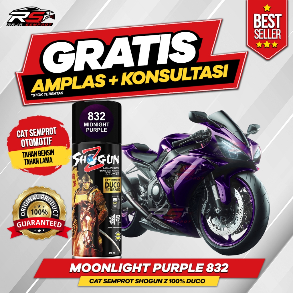Cat Semprot Pilox Warna HITAM LEMBAYUNG UNGU MIDNIGHT PURPLE 832 Shogun Z 100% Duco 400cc Tahan Bens