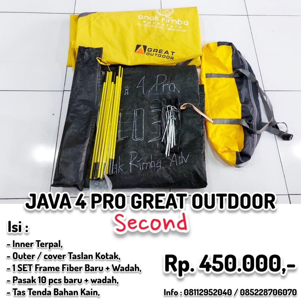 TENDA JAVA 4 FRAME ALLOY FIBER SECOND / BEKAS MEREK GREAT OUTDOOR KAPASITAS 4 ORANG