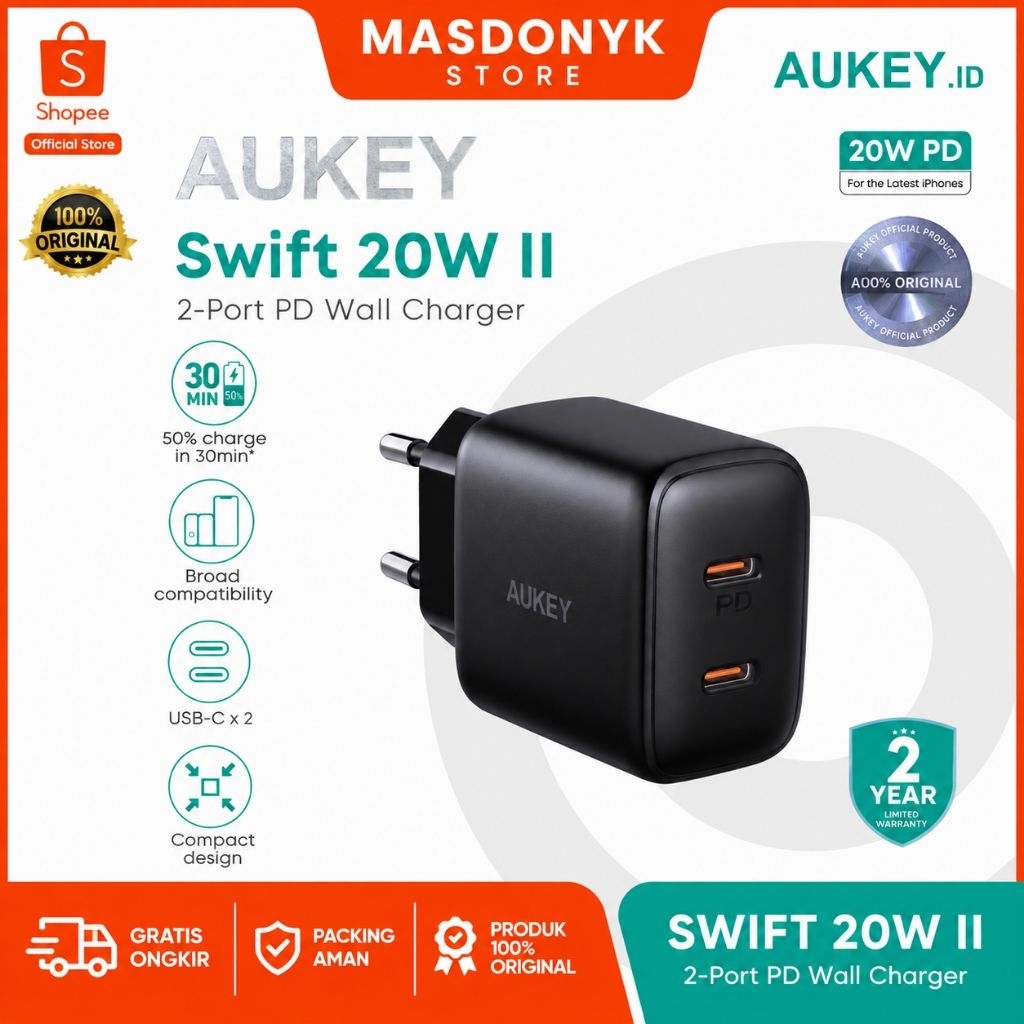 Aukey Charger PA-R1S Swift Dual Port 20 Watt