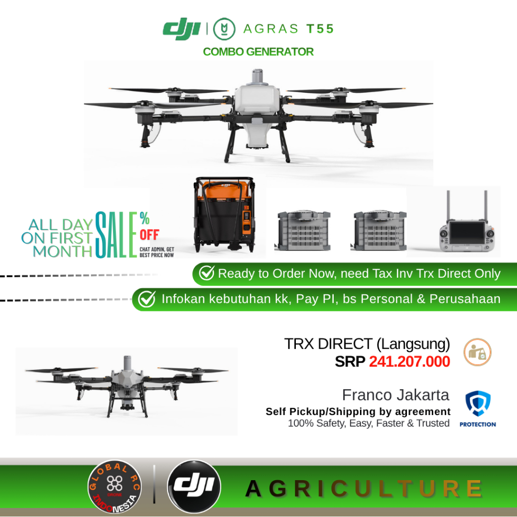 DJI Agras T55 Combo Generator Drone Penyemprotan Pertanian Perkebunan