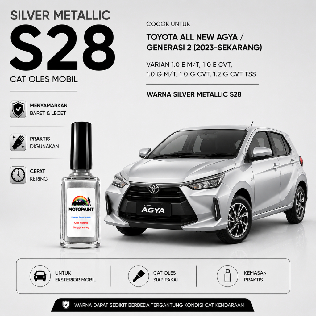 Motopaint Silver Metallic S28 Cat Oles Penghilang Baret Mobil Toyota Agya Ayla Warna Silver