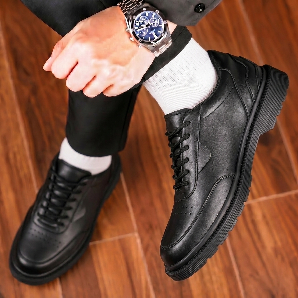 Sepatu Pantofel Docmart Formal Pria Kulit Sintetis Hitam