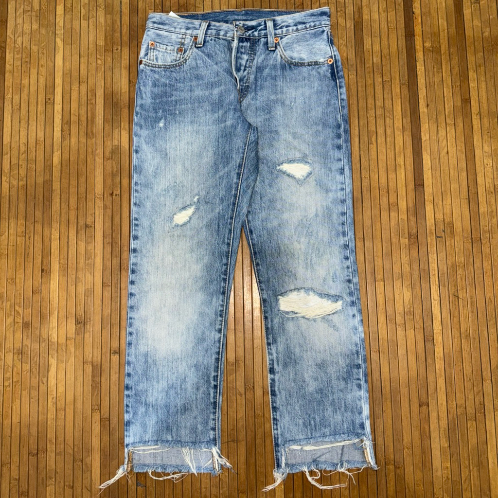 LEVIS 501 WOMEN RIPPED FABRIC BLUE TIE DYE DENIM JEANS