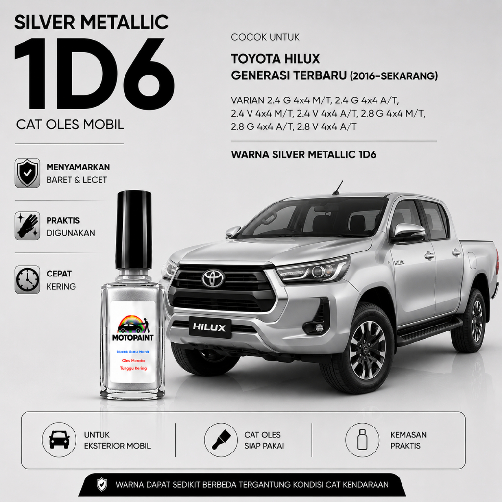 Motopaint Silver Metallic 1D6 Cat Oles Penghilang Baret Mobil Hilux Keatas Warna Silver Metalik