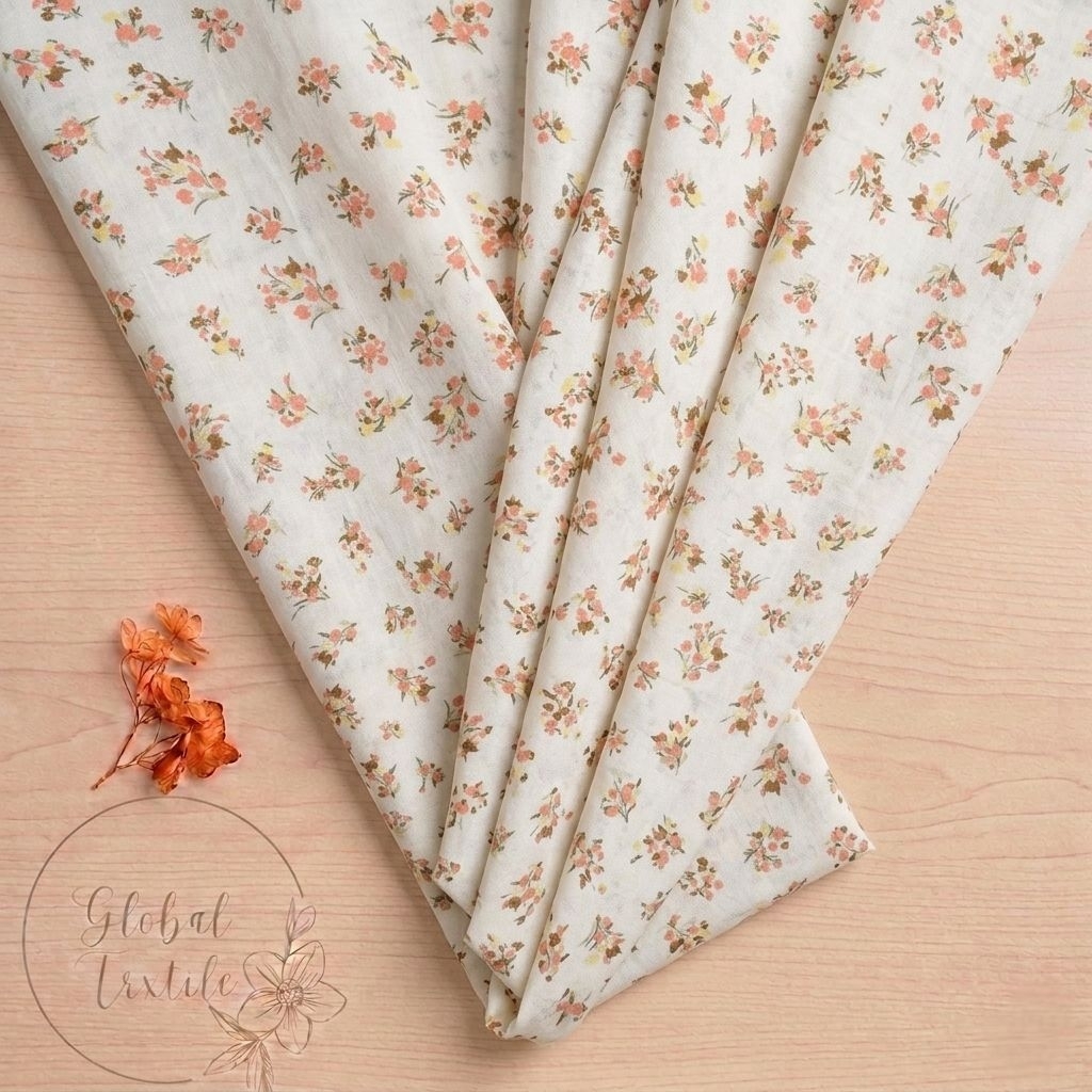 kain katun pure linen motif bunga kecil premium - kain katun pure linen original - kain katun linen 